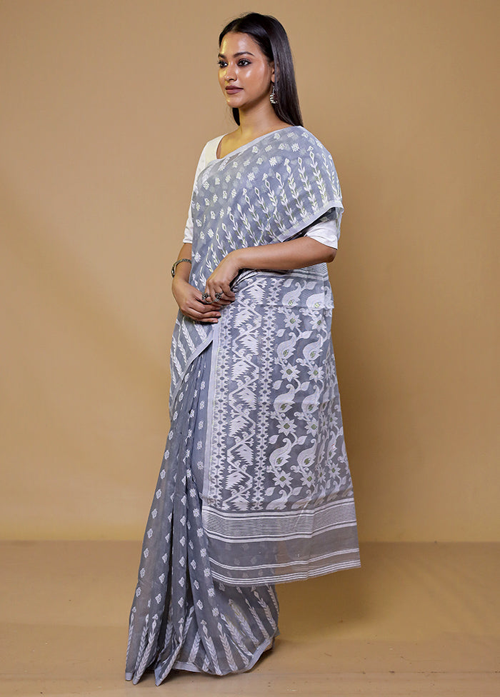 Grey Tant Jamdani Saree Without Blouse Piece