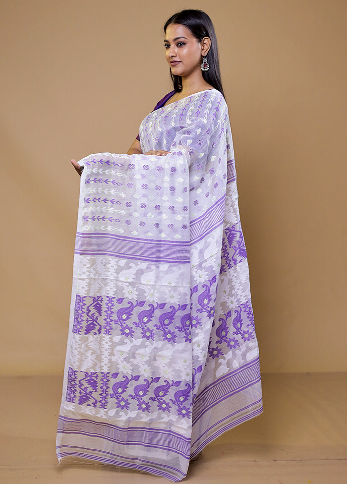 White Tant Jamdani Saree Without Blouse Piece