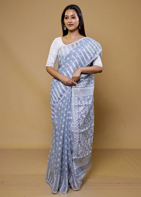 Grey Tant Jamdani Saree Without Blouse Piece