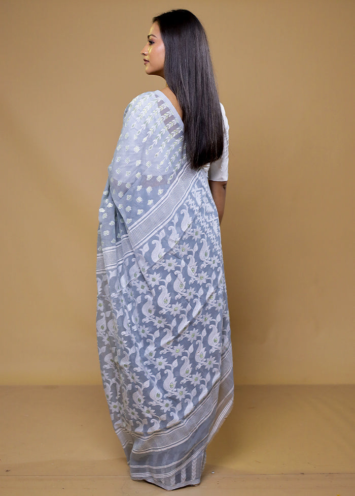 Grey Tant Jamdani Saree Without Blouse Piece