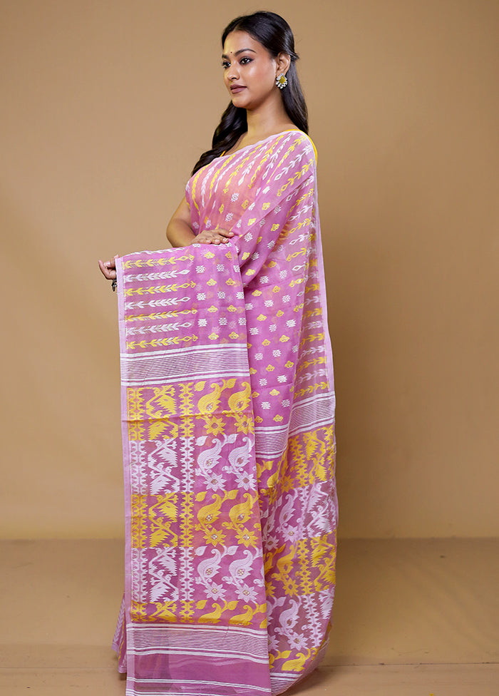 Pink Tant Jamdani Saree Without Blouse Piece