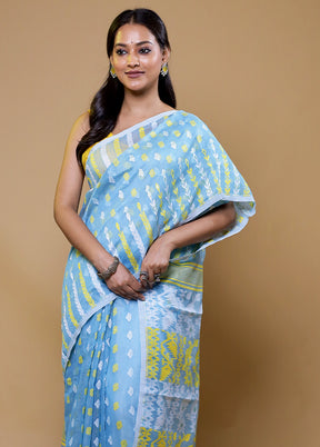 Blue Tant Jamdani Saree Without Blouse Piece