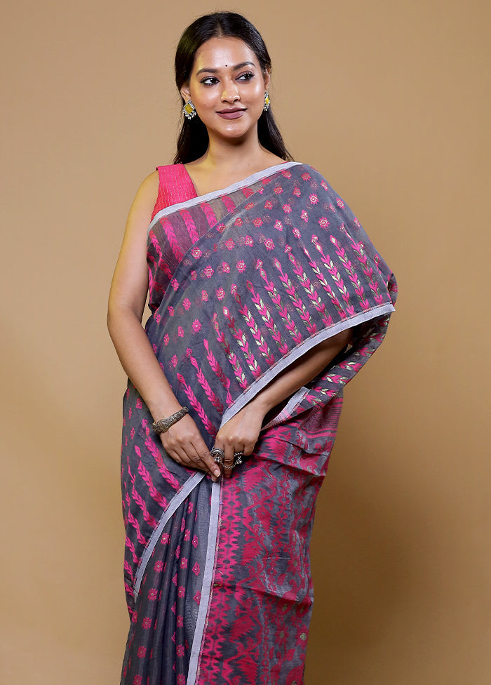 Grey Tant Jamdani Saree Without Blouse Piece