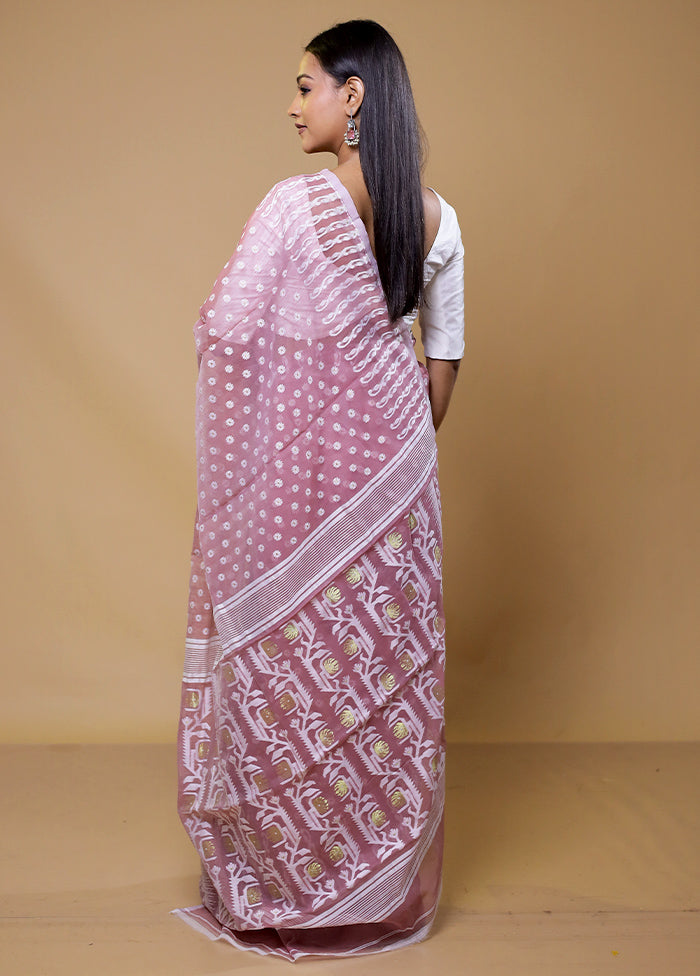 Purple Tant Jamdani Saree Without Blouse Piece