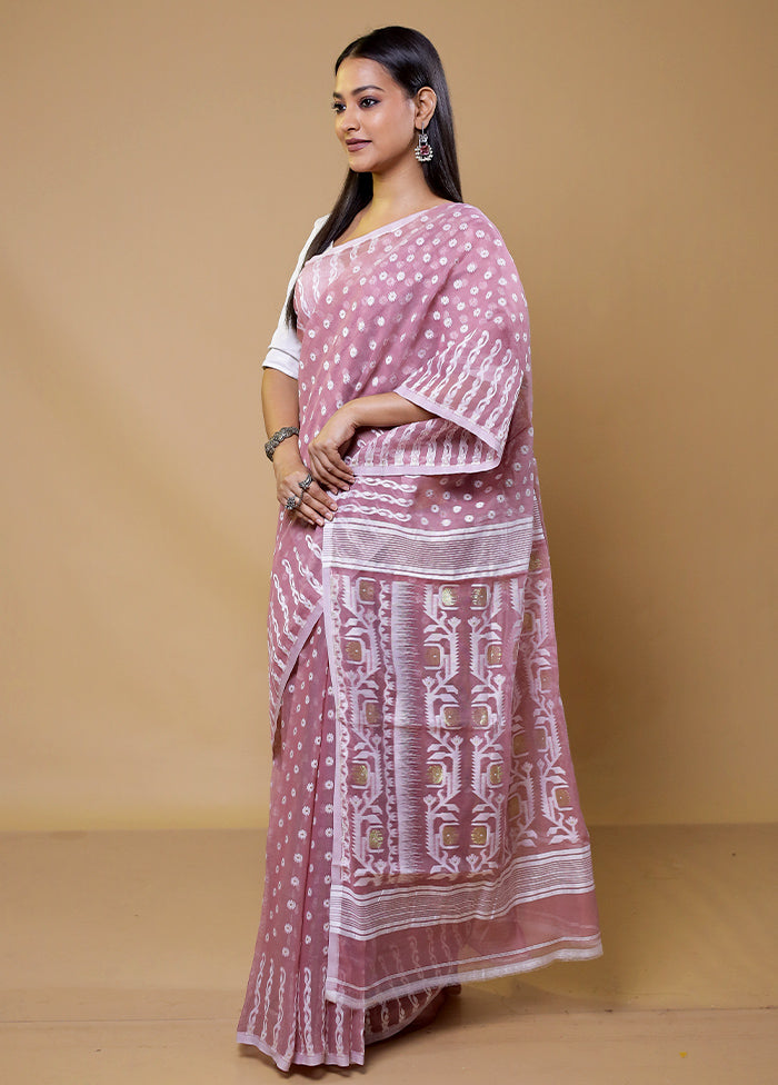 Purple Tant Jamdani Saree Without Blouse Piece