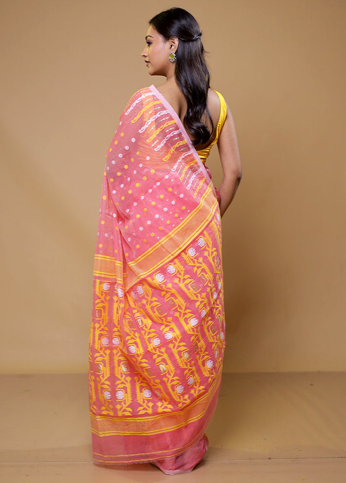 Pink Tant Jamdani Saree Without Blouse Piece