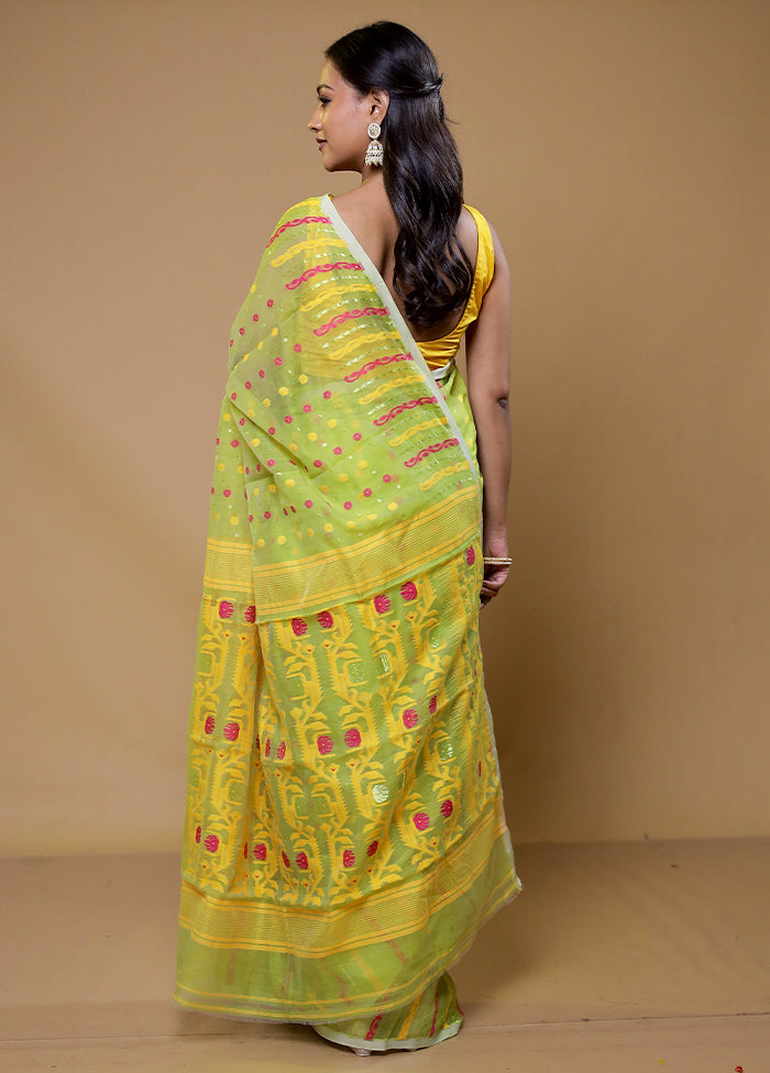 Green Tant Jamdani Saree Without Blouse Piece