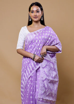 Purple Tant Jamdani Saree Without Blouse Piece