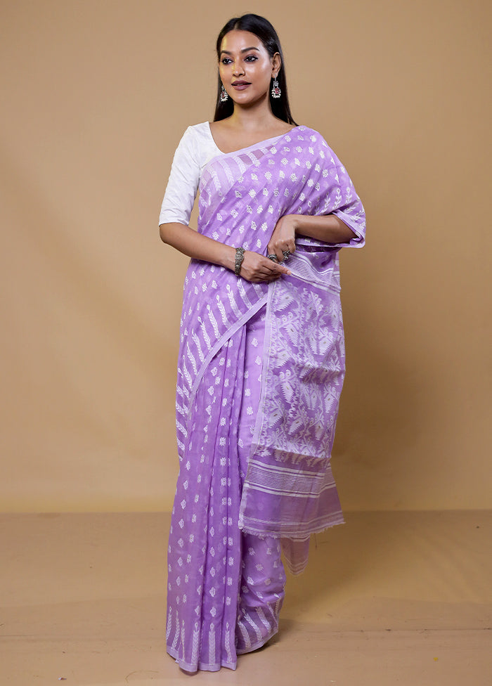 Purple Tant Jamdani Saree Without Blouse Piece