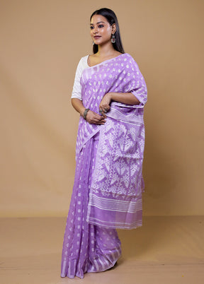 Purple Tant Jamdani Saree Without Blouse Piece