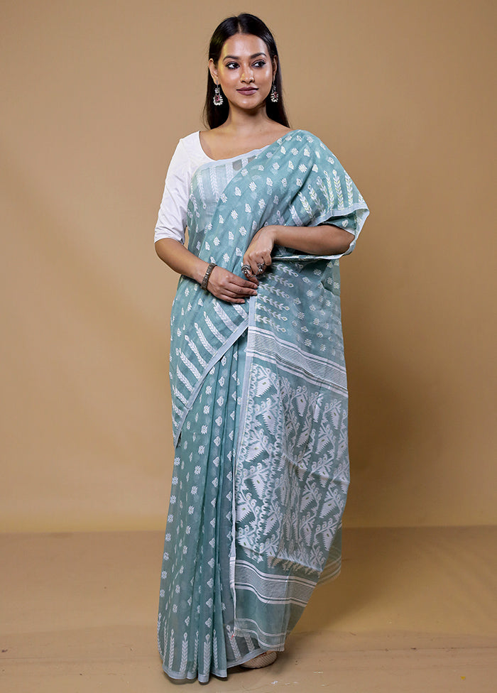 Blue Tant Jamdani Saree Without Blouse Piece