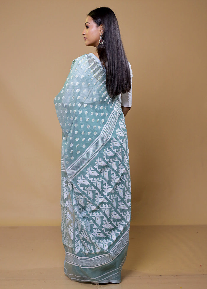 Blue Tant Jamdani Saree Without Blouse Piece