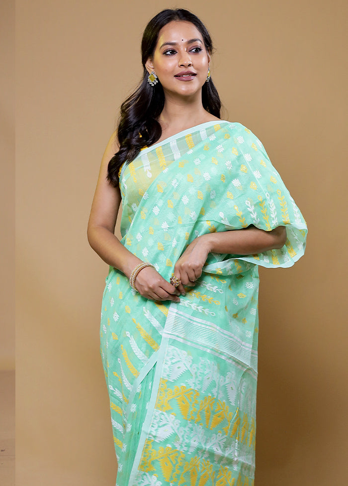 Green Tant Jamdani Saree Without Blouse Piece