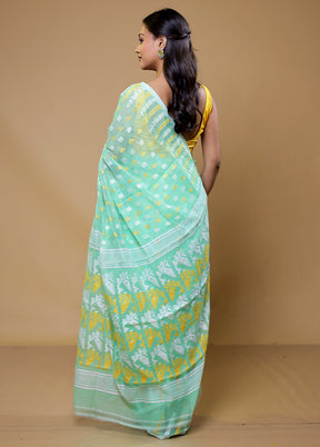 Green Tant Jamdani Saree Without Blouse Piece