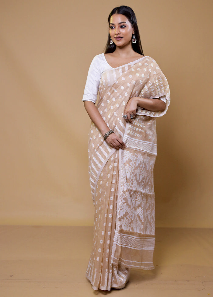 Cream Tant Jamdani Saree Without Blouse Piece