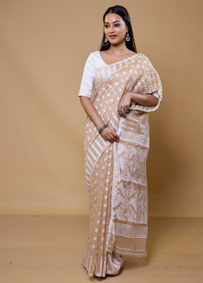 Cream Tant Jamdani Saree Without Blouse Piece