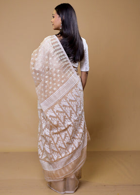 Cream Tant Jamdani Saree Without Blouse Piece