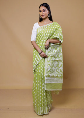 Green Tant Jamdani Saree Without Blouse Piece