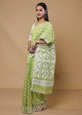 Green Tant Jamdani Saree Without Blouse Piece