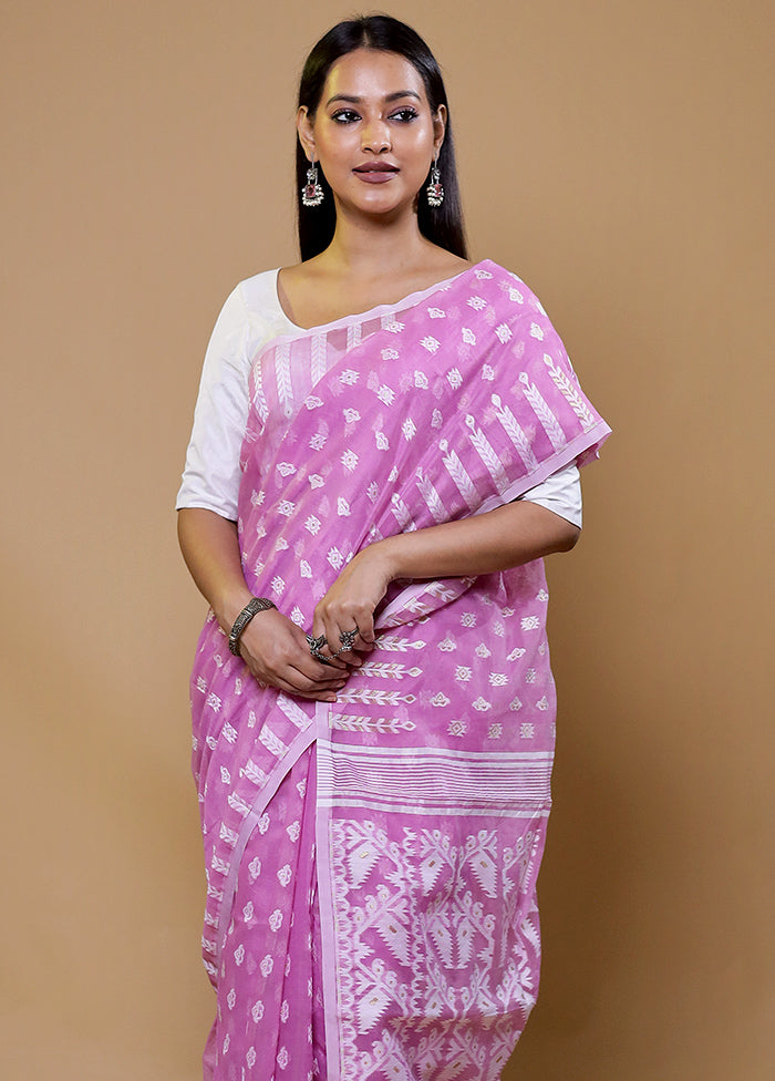 Purple Tant Jamdani Saree Without Blouse Piece