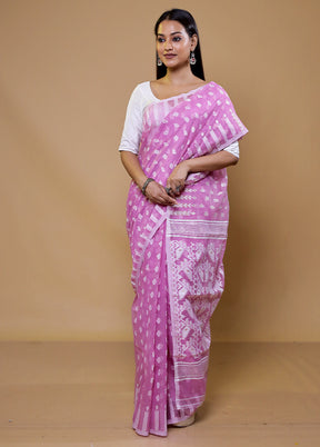 Purple Tant Jamdani Saree Without Blouse Piece