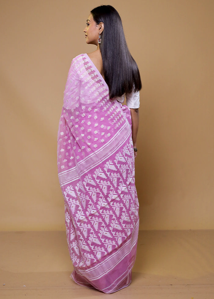 Purple Tant Jamdani Saree Without Blouse Piece