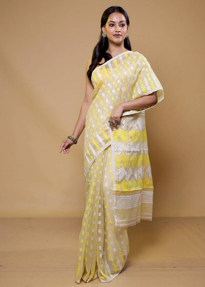 Cream Tant Jamdani Saree Without Blouse Piece