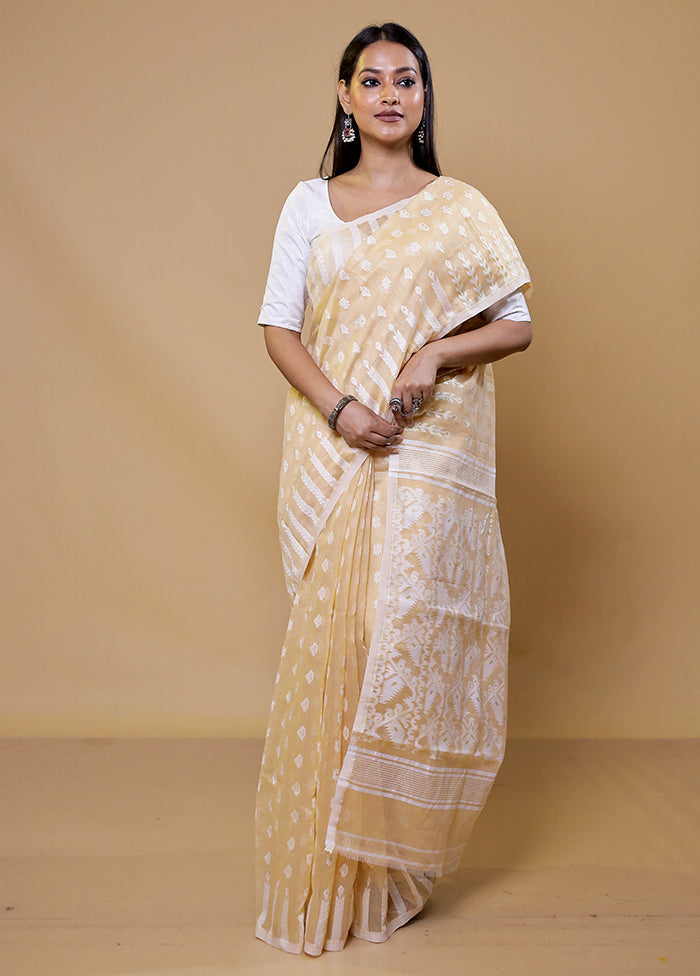 Cream Tant Jamdani Saree Without Blouse Piece