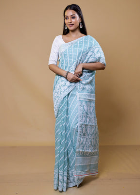 Blue Tant Jamdani Saree Without Blouse Piece