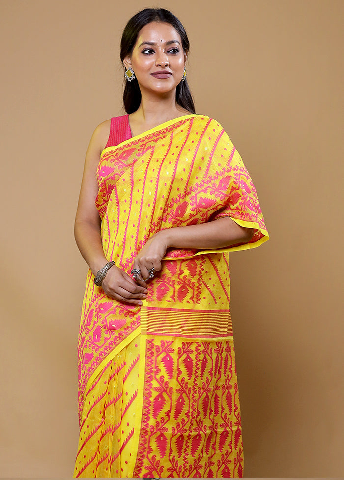 Yellow Tant Jamdani Saree Without Blouse Piece