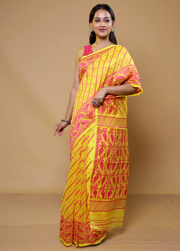 Yellow Tant Jamdani Saree Without Blouse Piece