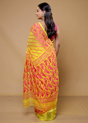 Yellow Tant Jamdani Saree Without Blouse Piece