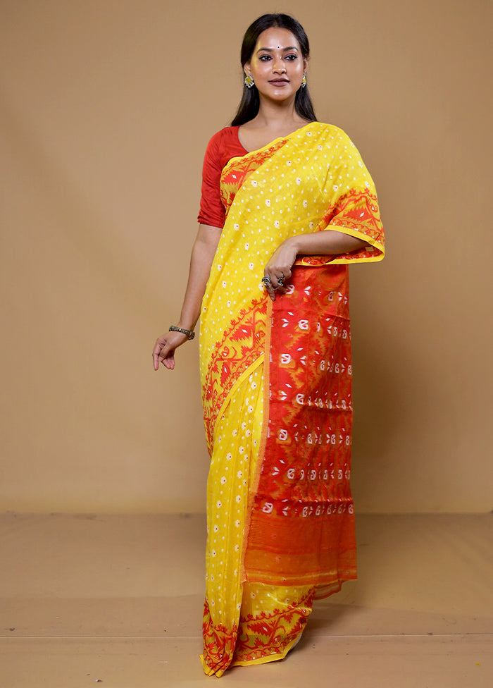 Yellow Tant Jamdani Saree Without Blouse Piece