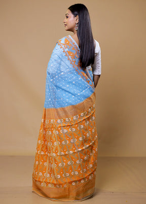 Blue Tant Jamdani Saree Without Blouse Piece