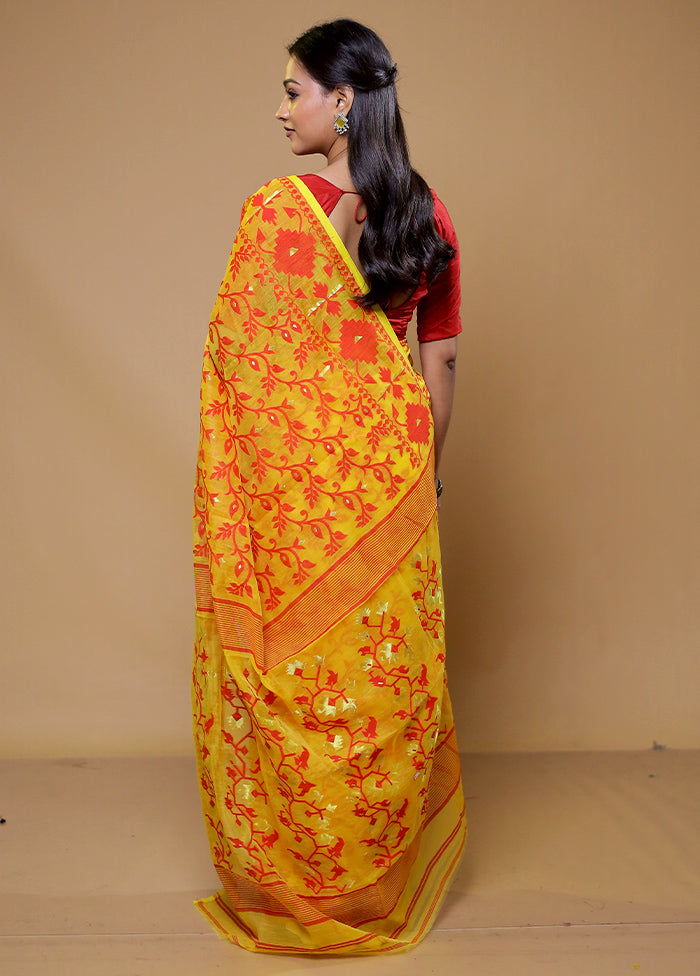 Yellow Tant Jamdani Saree Without Blouse Piece