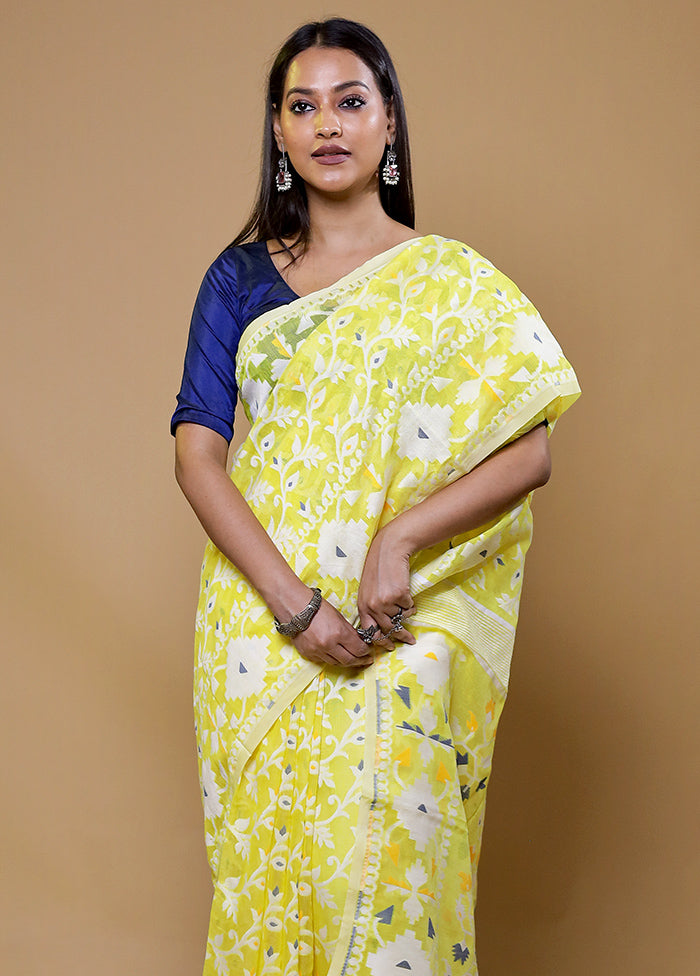 Yellow Tant Jamdani Saree Without Blouse Piece