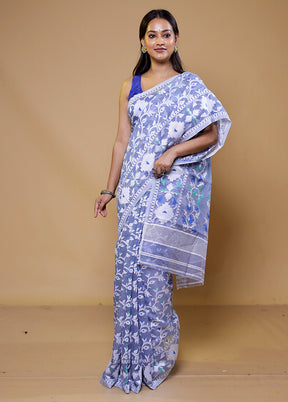 Blue Tant Jamdani Saree Without Blouse Piece