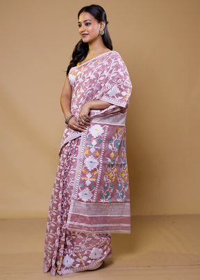 Pink Tant Jamdani Saree Without Blouse Piece