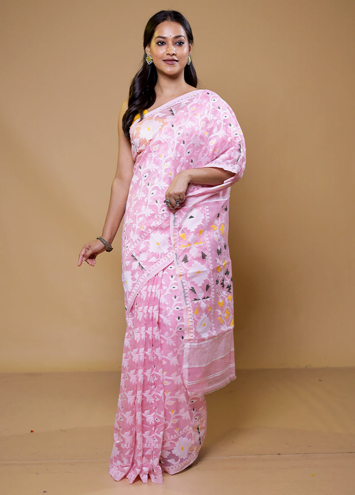 Pink Tant Jamdani Saree Without Blouse Piece