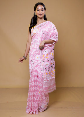 Pink Tant Jamdani Saree Without Blouse Piece