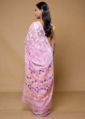 Pink Tant Jamdani Saree Without Blouse Piece