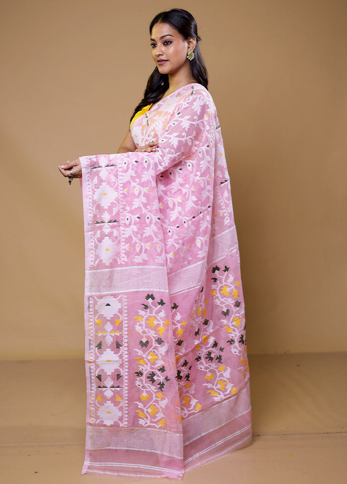 Pink Tant Jamdani Saree Without Blouse Piece