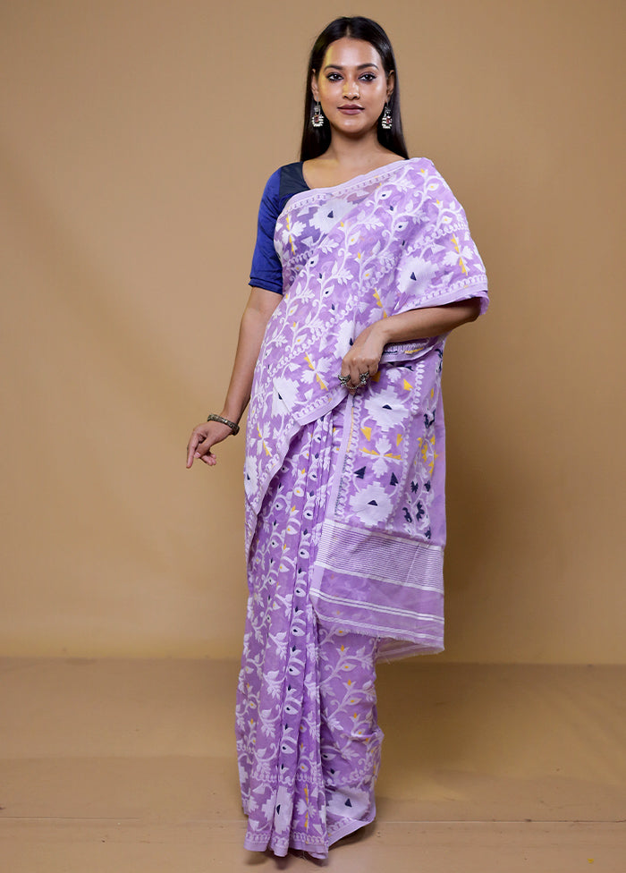 Purple Tant Jamdani Saree Without Blouse Piece