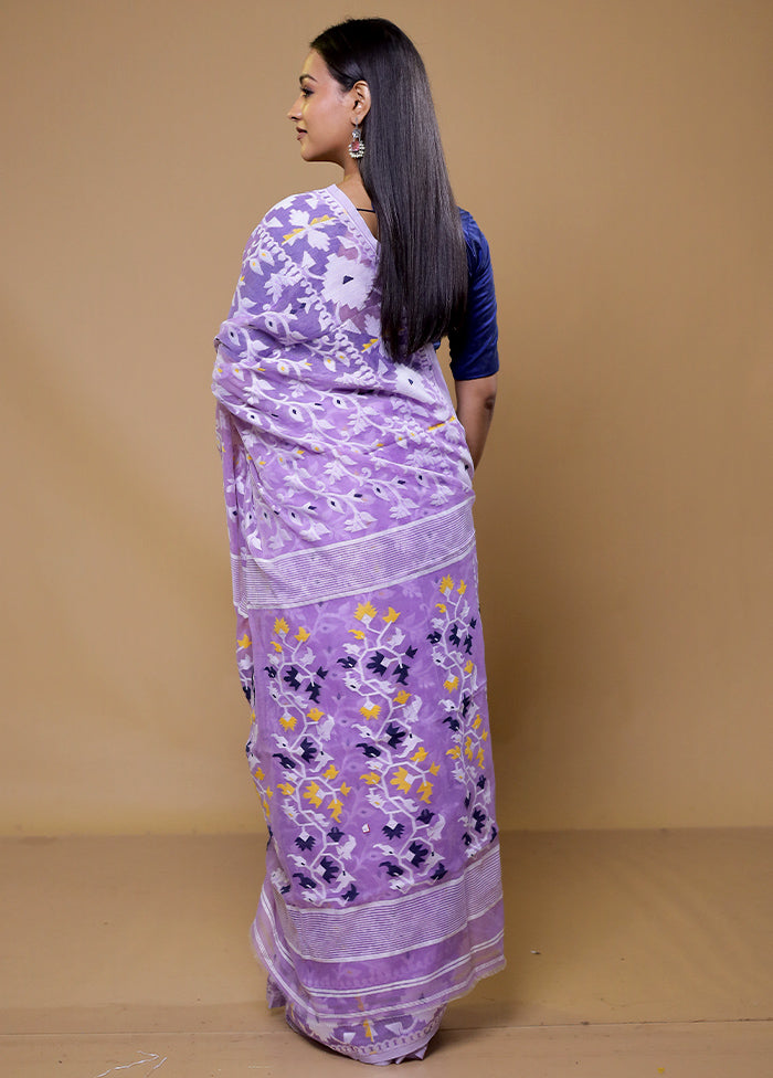 Purple Tant Jamdani Saree Without Blouse Piece