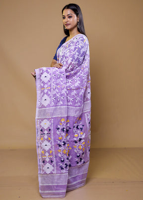 Purple Tant Jamdani Saree Without Blouse Piece