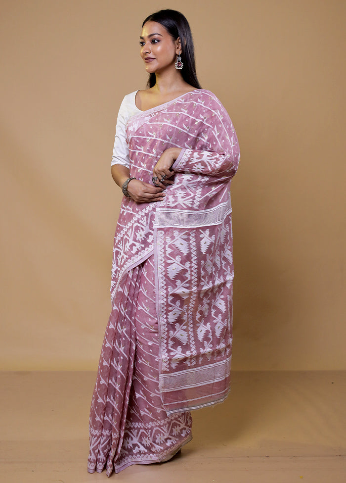 Purple Tant Jamdani Saree Without Blouse Piece