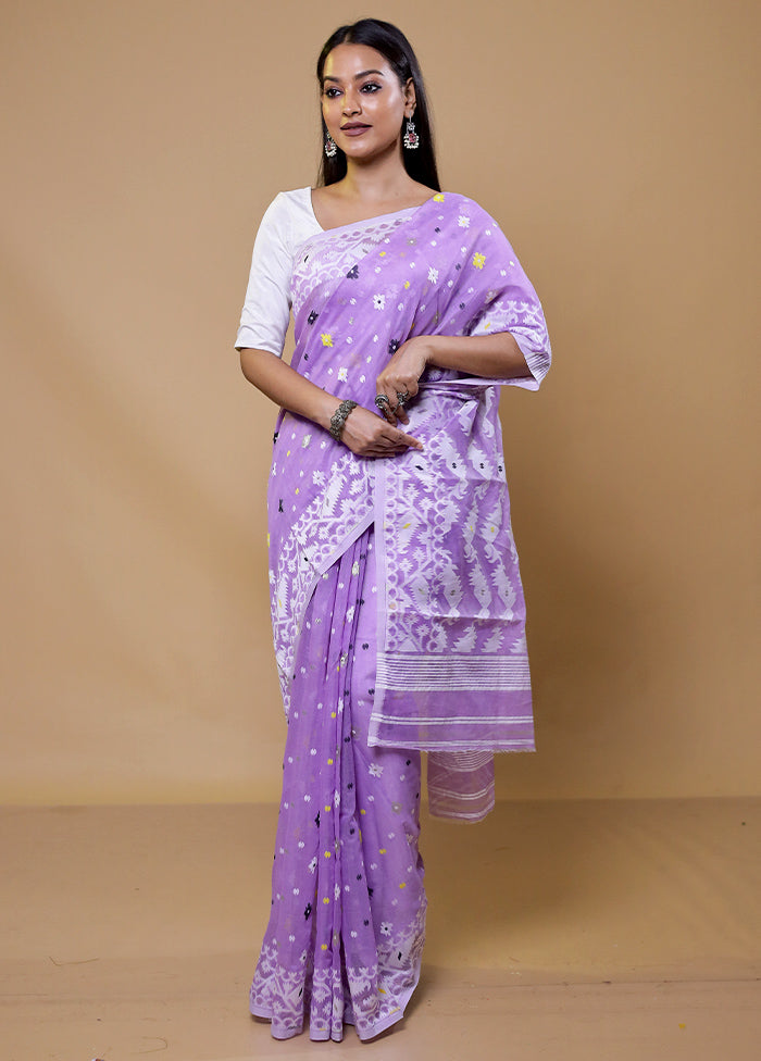 Purple Tant Jamdani Saree Without Blouse Piece