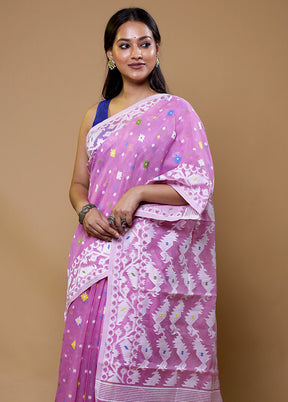 Purple Tant Jamdani Saree Without Blouse Piece