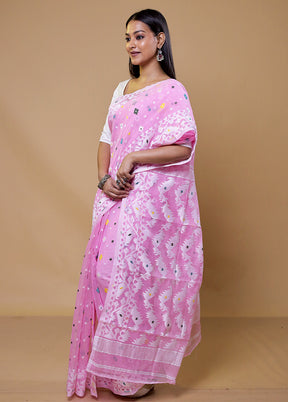 Pink Tant Jamdani Saree Without Blouse Piece