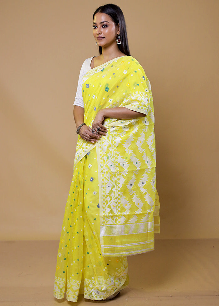 Yellow Tant Jamdani Saree Without Blouse Piece